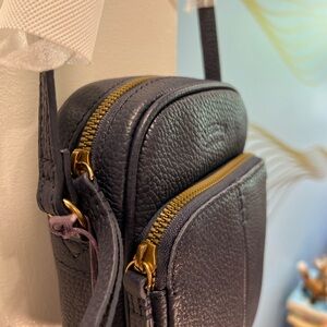 Stylish Navy Leather Crossbody Bag with Gold Hardware NWT
